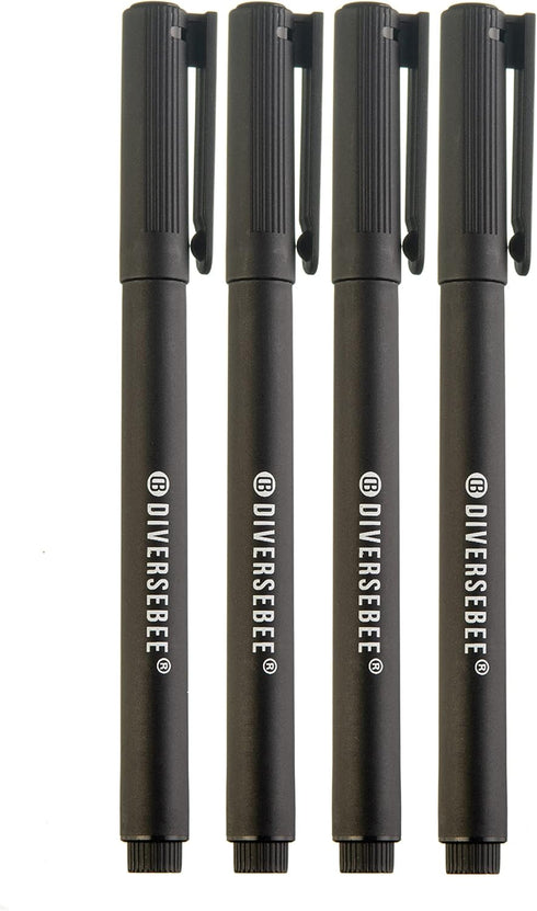 DIVERSEBEE Fine Tip Permanent Pens, 4 Pack Quick Dry Markers, Transparent Sticky Notes Writing Pens, Office School Art Supplies, Black Oil Based F...